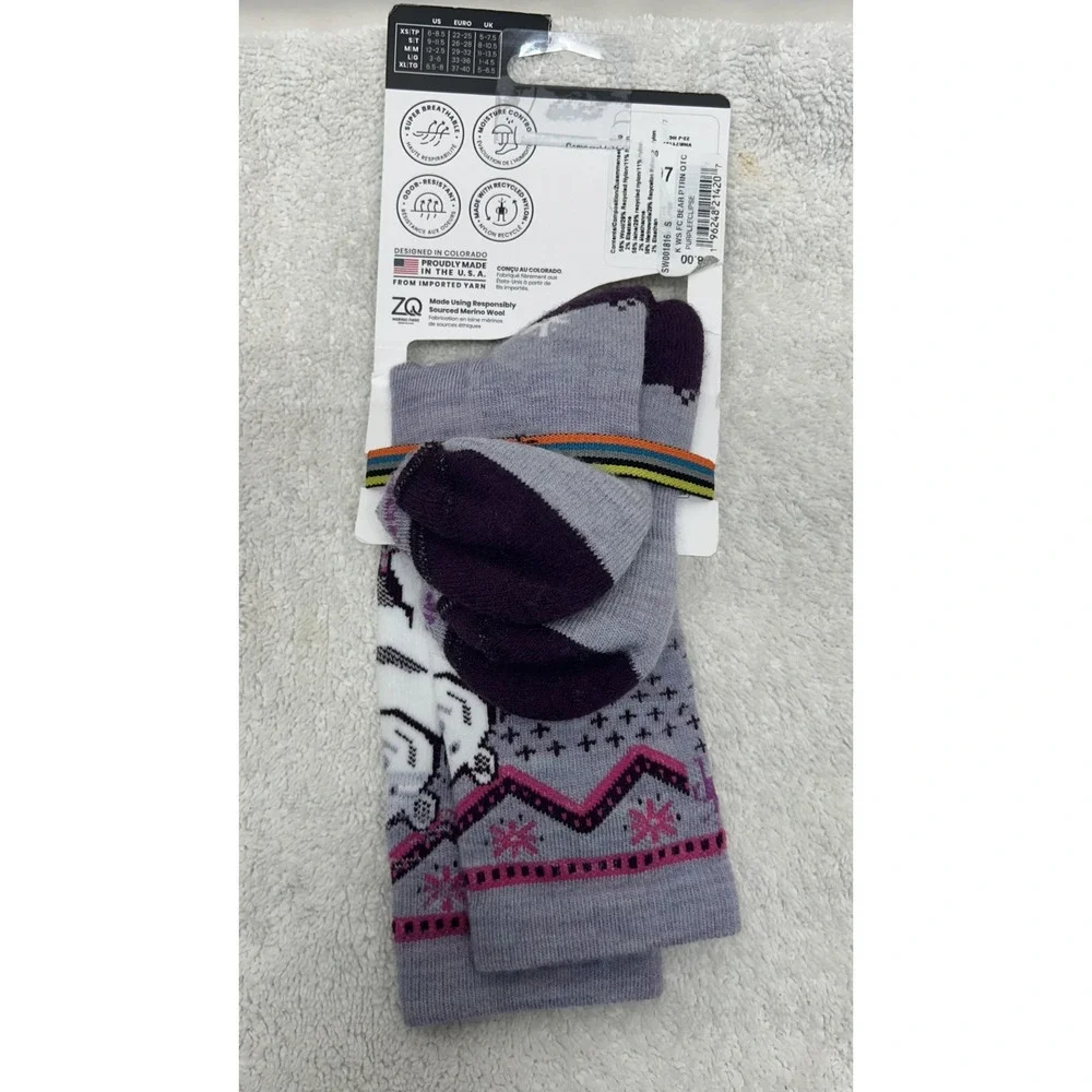 Smartwool Kids Size S Gray Wintersport Full Cushion Bear Pattern Calf Socks